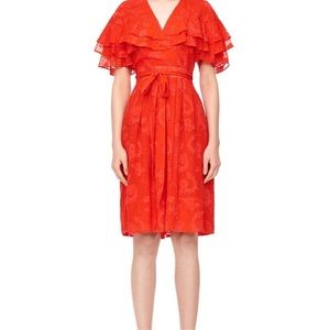 Rebecca Taylor Silk V-Neck Knee-Length Ruffle Wrap Dress